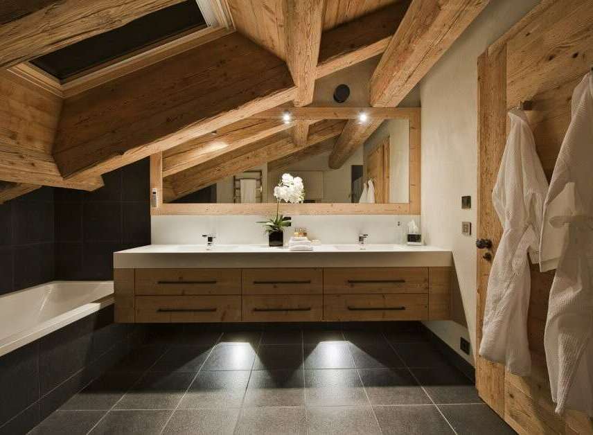 Experience rustic luxury in this stunning bathroom.