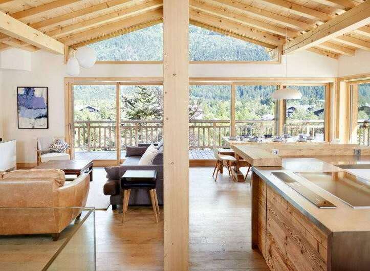 Interior of a ski home in Cortina d'Ampezzo, Belluno, Italy.