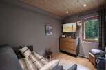 Cozy mountain chalet with a comfortable sofa bed, perfect for relaxing after a day of outdoor adventures.