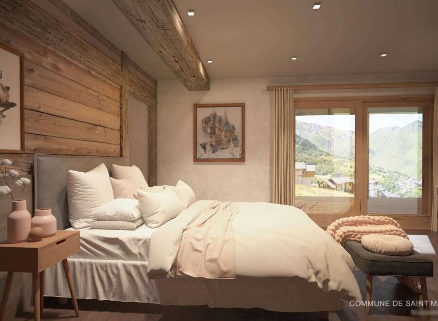 Experience the ultimate in alpine luxury in this stunning bedroom.