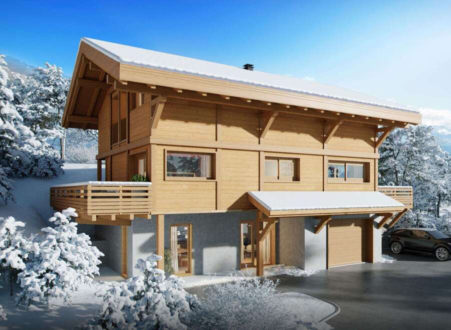 Experience the charm of this stunning wooden chalet nestled in a winter wonderland.