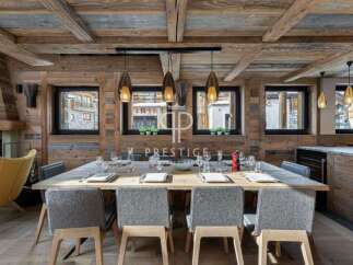 Experience rustic elegance in this stunning dining room.