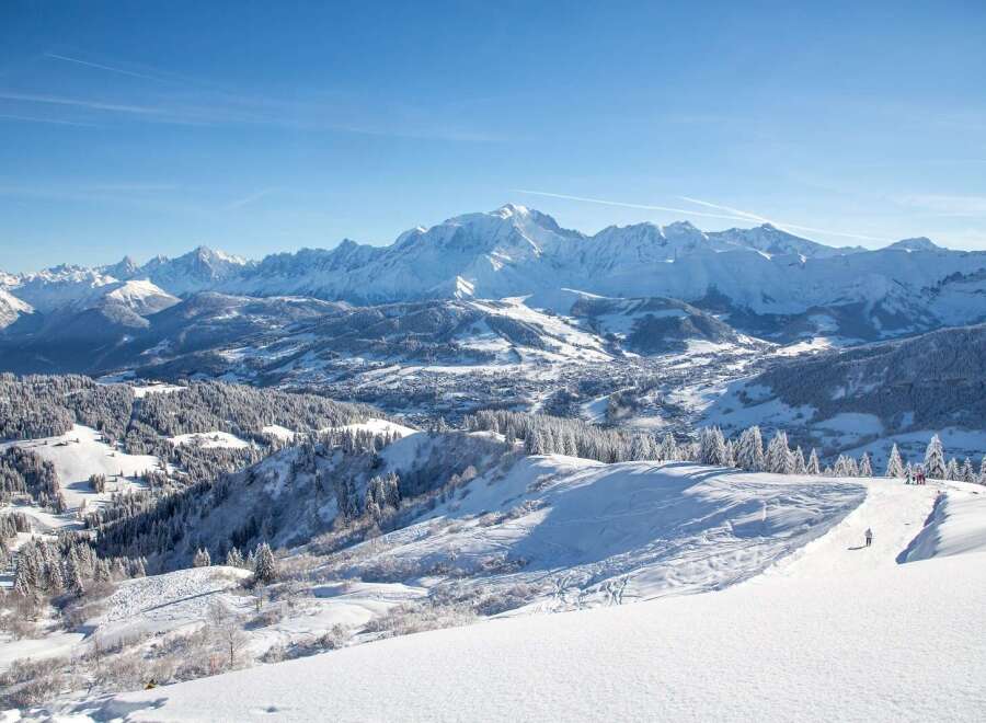 Experience the breathtaking beauty of the snow-covered mountains.