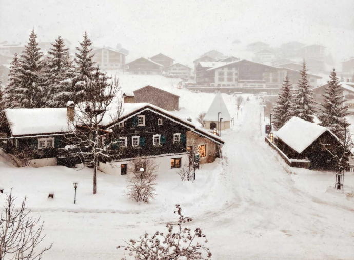 Snow covered Austrian house