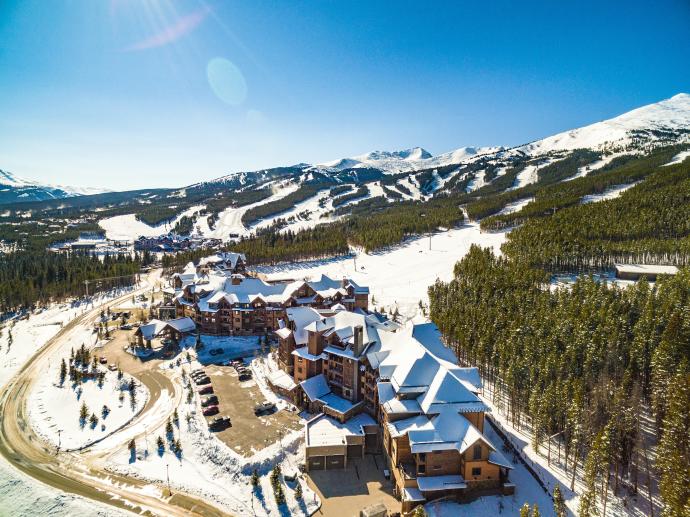 Aerial view of Breckenridge Ski Resort’s Peak 7 and Peak 8 in Colorado