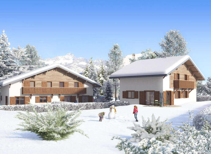 Exterior of a new-build ski chalet in Saint Gervais, France. 