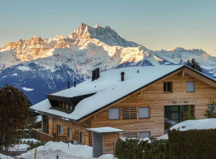 Exterior of a ski property in Villars, Vaud, Switzerland.