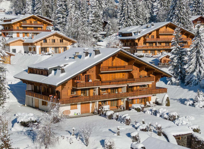 Exterior of a ski property in Villars, Vaud, Switzerland.  