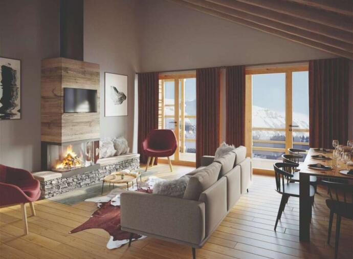 Living room of a ski property in Alpe d'Huez, France. 