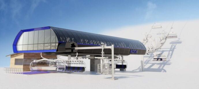 Architectural render of the new Rosta 8-seater chairlift in Les Gets