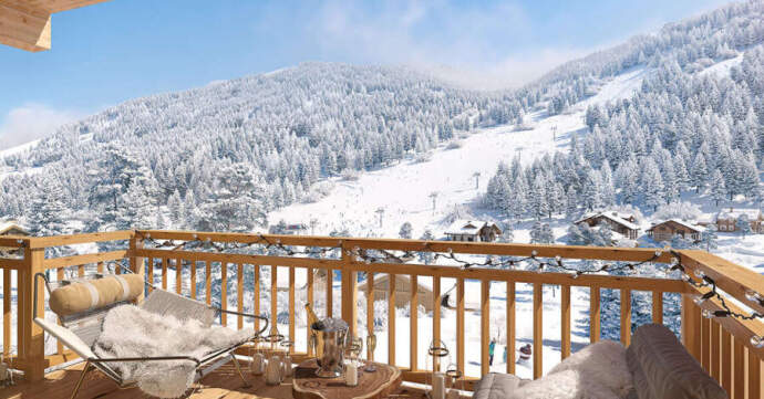 Mountain view from a ski property terrace in Chatel, France.