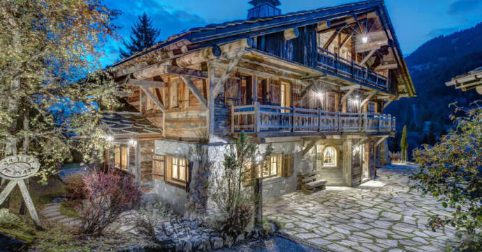 Exterior of a ski house in Villars, Vaud, Switzerland.