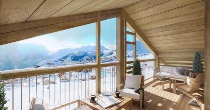 Terrace of a ski property in Alpe d'Huez, France.